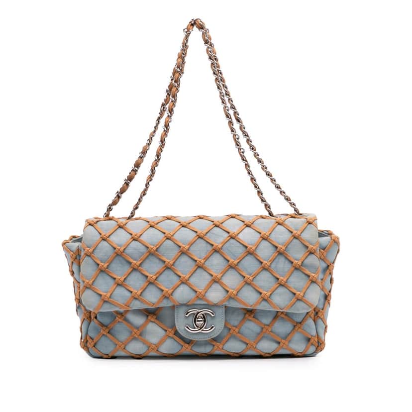 Chanel Jumbo Denim Canebiers Net Flap Blue Denim Good condition - Front View