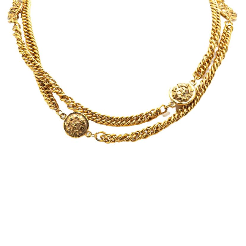 Chanel Gold Plated Medallion Station Long Necklace Gold Metal Good condition - Front View