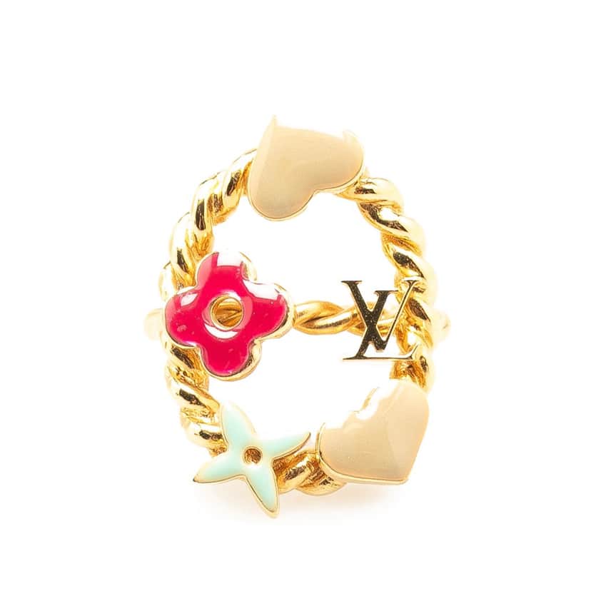 Louis Vuitton Gold Plated and Enamel Berg Sweet Monogram Ring Gold Metal Good condition - Front View