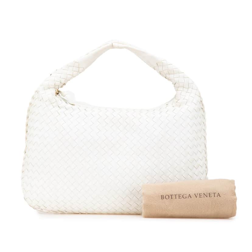 Bottega Veneta Small Nappa Intrecciato Veneta Hobo White Leather Good condition - Front View