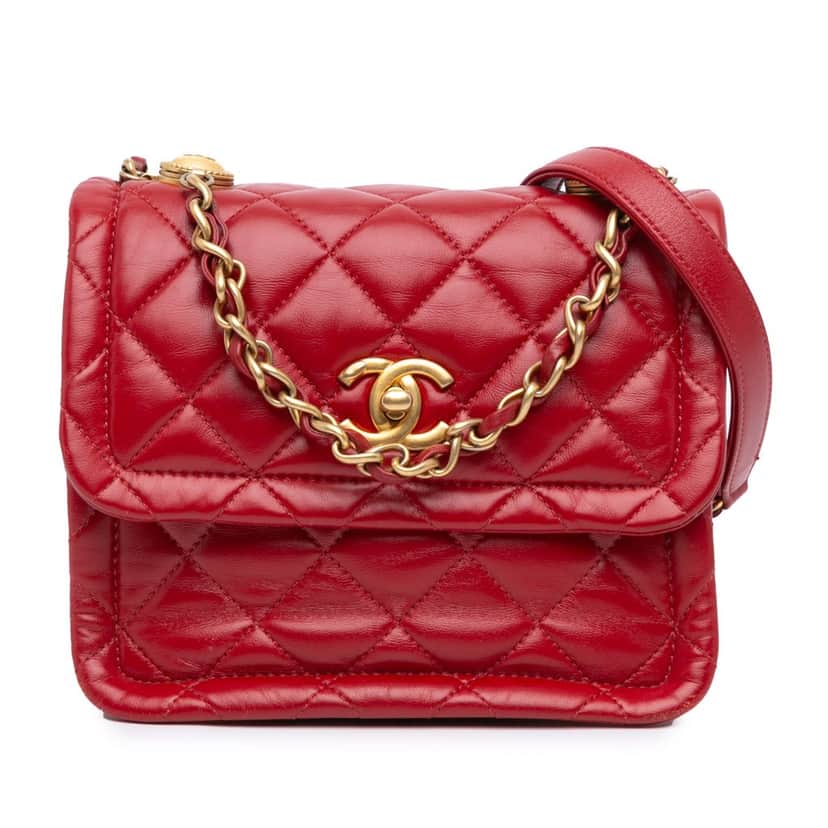 Chanel Mini Quilted Lambskin Soft Square Flap Red Leather Very good condition - Front View