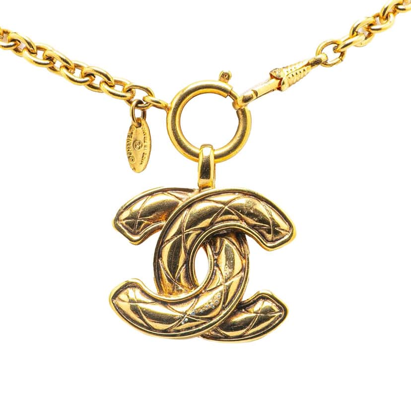 Chanel Gold Plated Quilted CC Pendant Necklace Gold Metal Fair condition - Front View