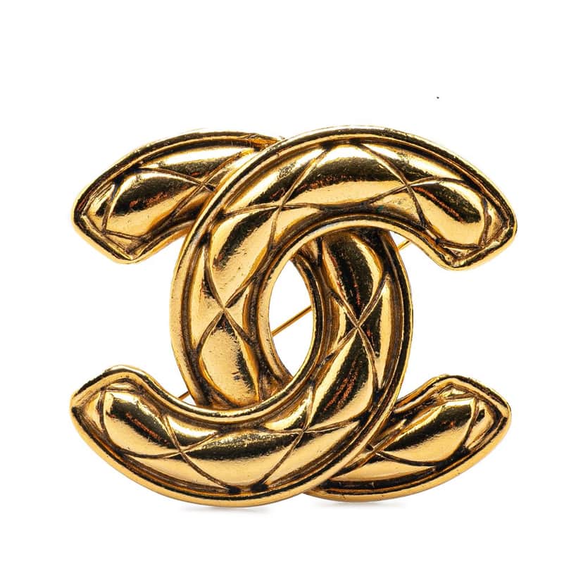 Chanel Gold Plated CC Quilted Brooch Gold Metal Good condition - Front View