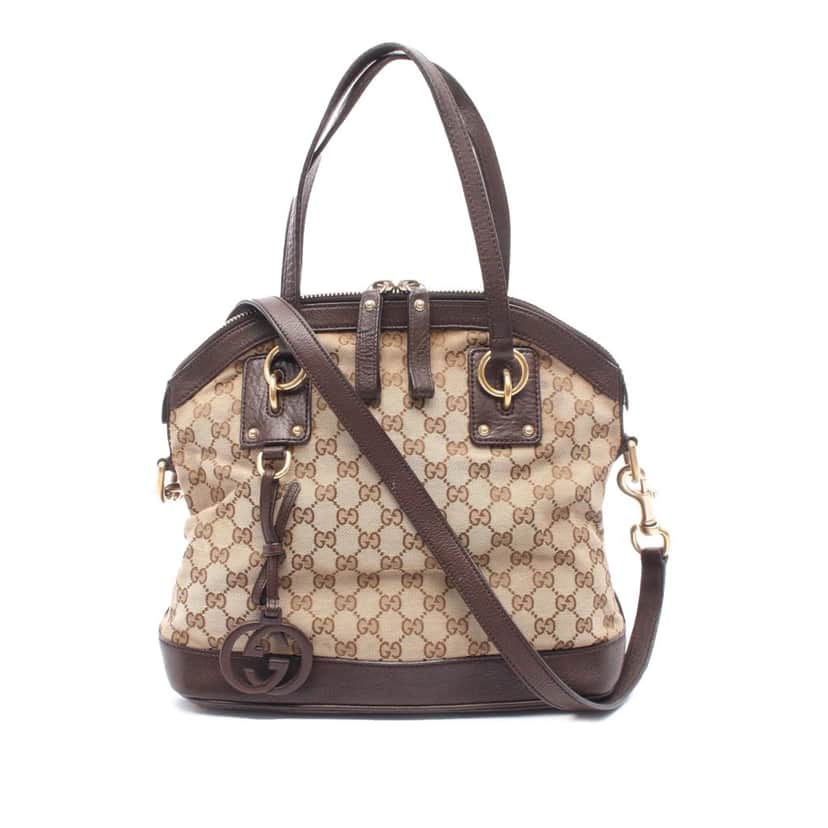 Gucci Medium GG Canvas Charm Dome Satchel Brown Canvas Good condition - Front View