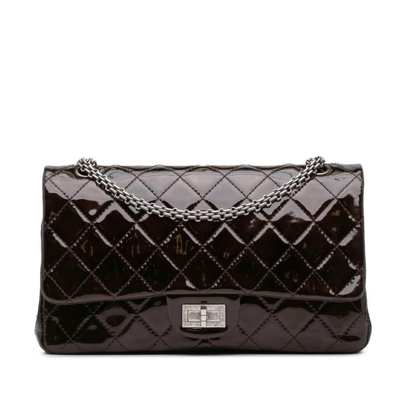 Chanel Reissue 2.55 Quilted Patent Double Flap 227 Brown Leather Good condition - Front View