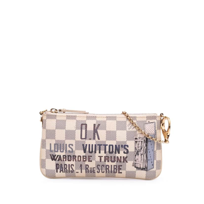 Louis Vuitton Damier Azur Trunks Labels Pochette Milla MM White Canvas Good condition - Front View