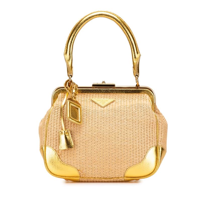 Prada Raffia Frame Handbag Brown Good condition - Front View