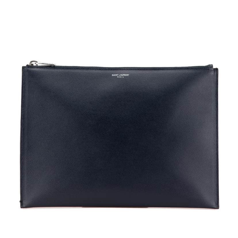 Saint Laurent Grain De Poudre Zip Clutch Blue Leather Good condition - Front View