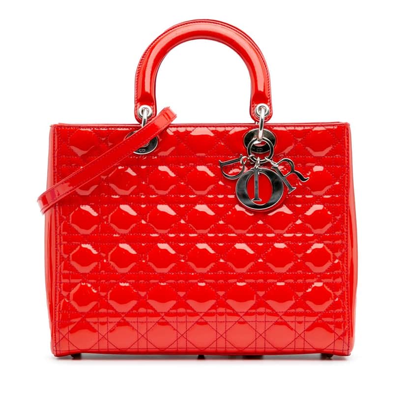 Dior Large Patent Cannage Lady Dior Red Leather Good condition - Front View