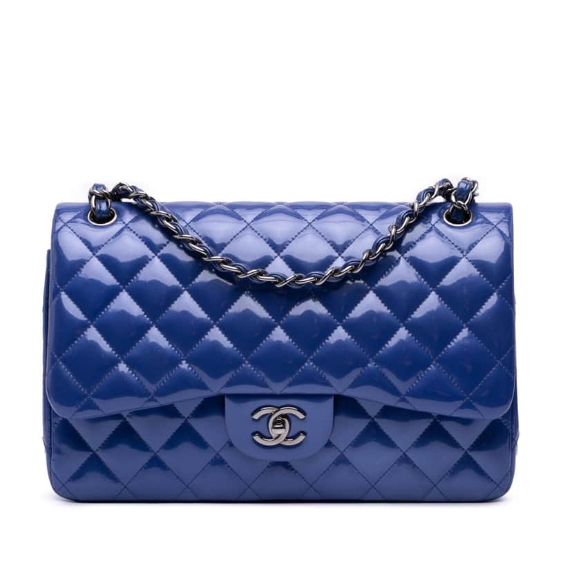 Chanel Jumbo Classic Patent Double Flap Blue Leather Good condition - Front View