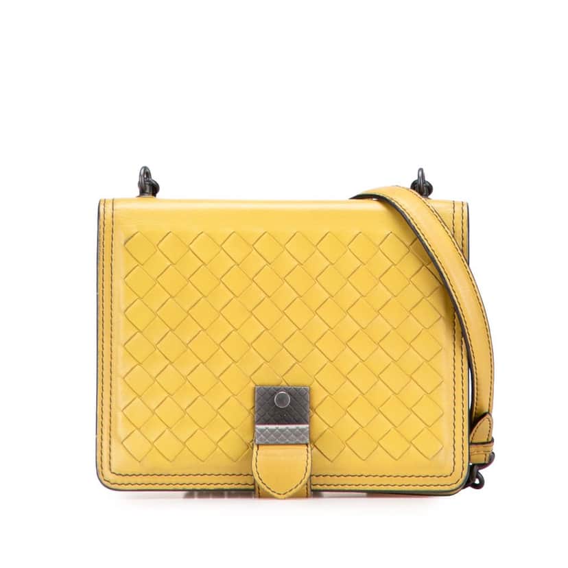 Bottega Veneta Small Nappa Intrecciato Runway Shoulder Bag Yellow Leather Good condition - Front View
