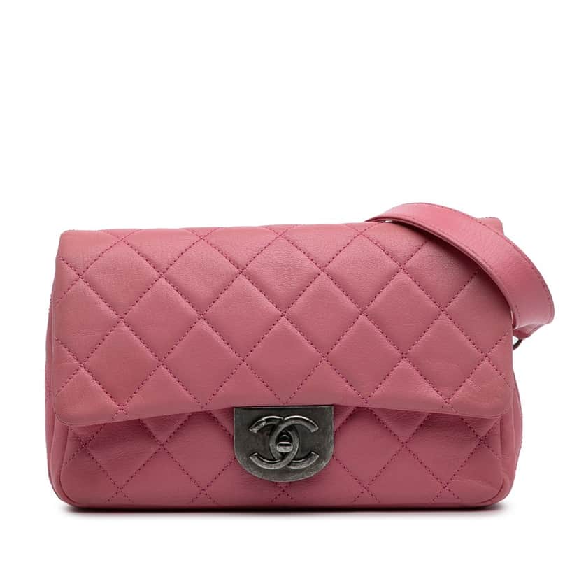 Chanel Small Quilted Goatskin Double Carry Waist Chain Flap Pink Leather Very good condition - Front View
