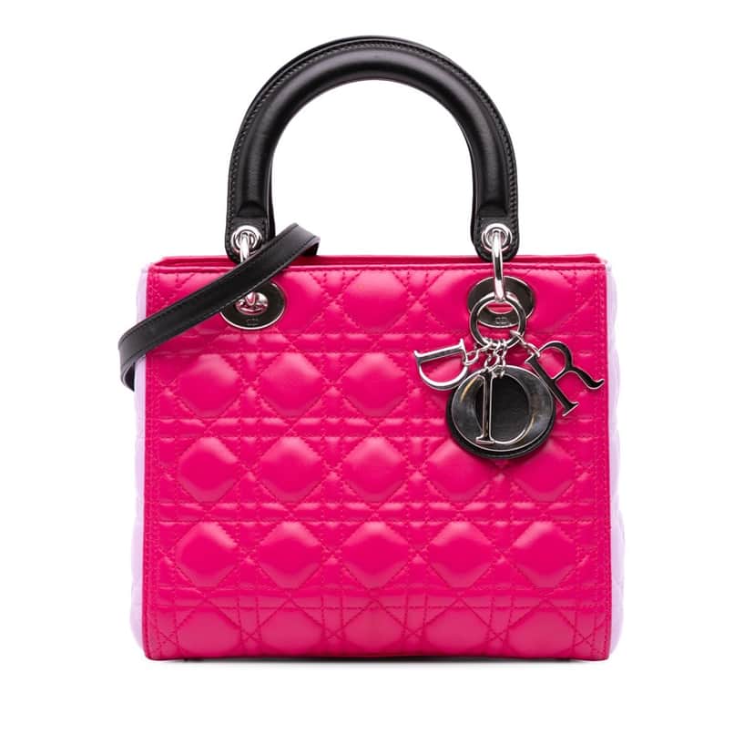 Dior Medium Tricolor Lambskin Cannage Lady Dior Pink Leather Good condition - Front View