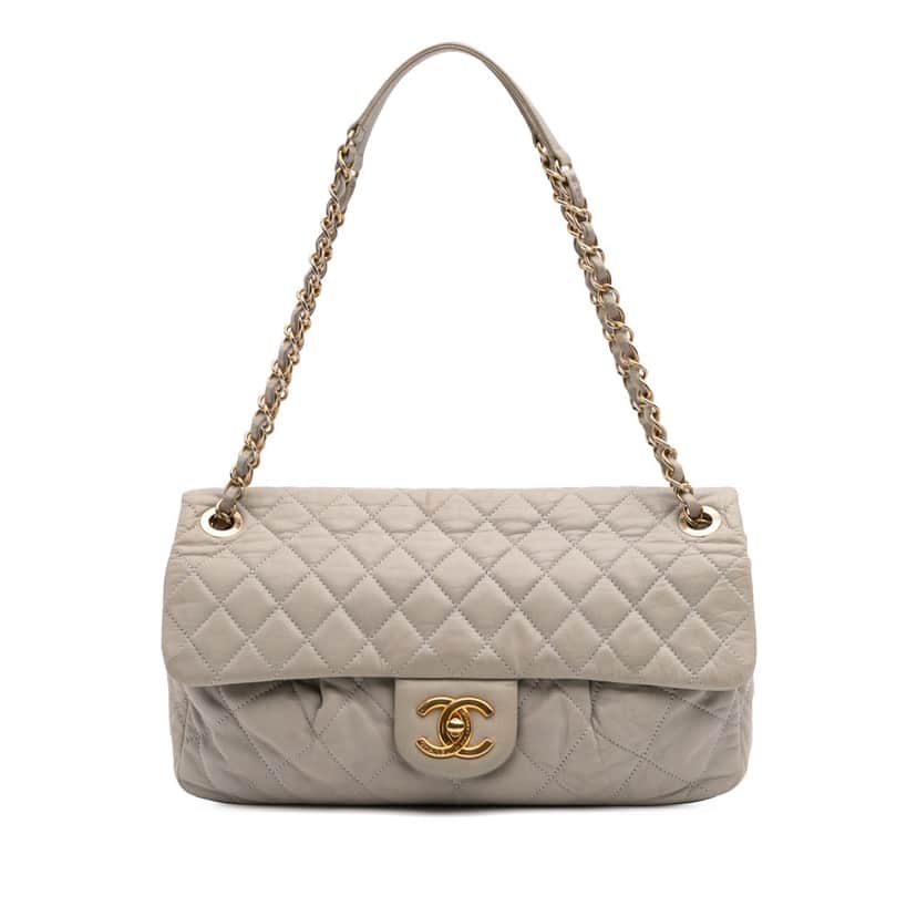 Chanel Large Quilted Iridescent Calfskin Coco Pleats Flap Brown Leather Good condition - Front View