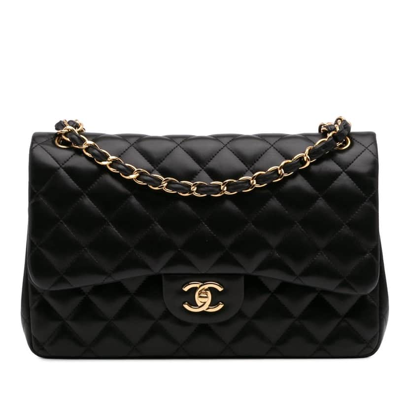 Chanel Jumbo Classic Lambskin Double Flap Black Leather Good condition - Front View