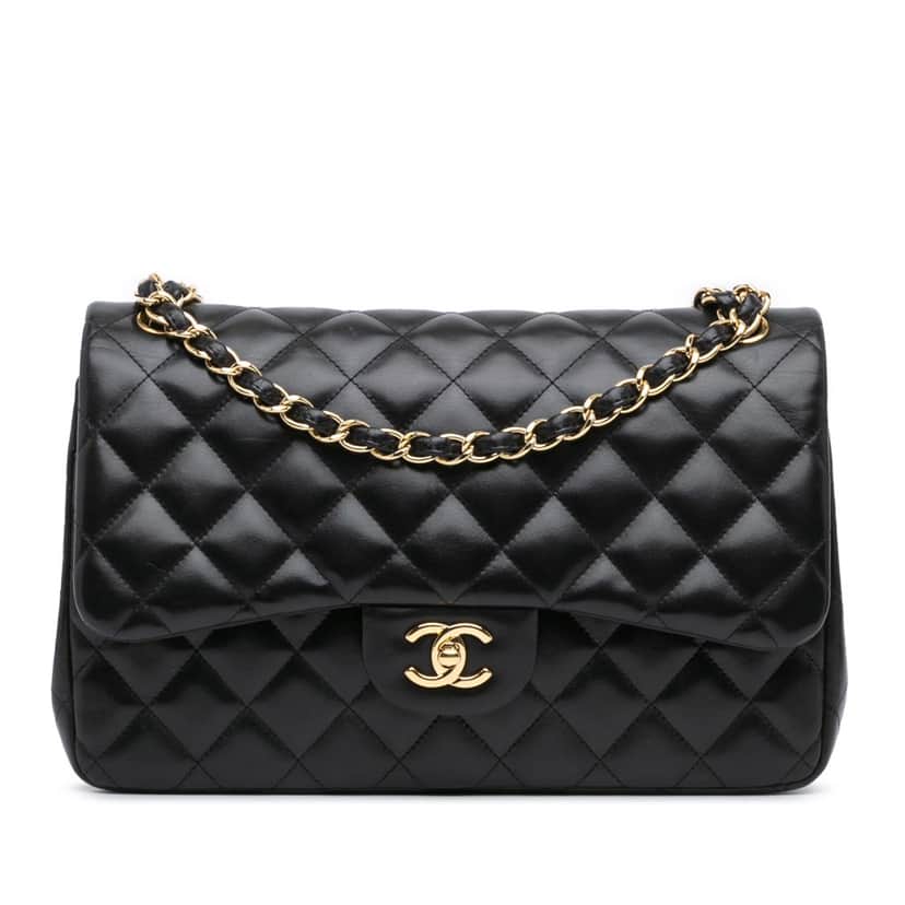 Chanel Jumbo Classic Lambskin Double Flap Black Leather Good condition - Front View