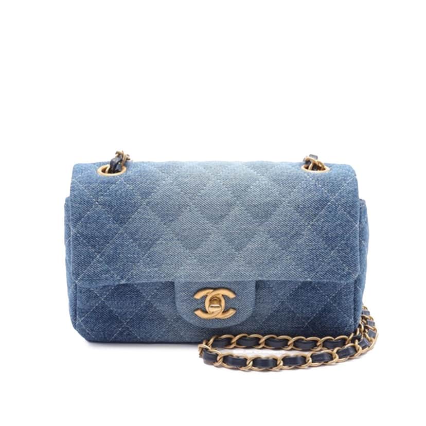 Chanel Mini Rectangular Quilted Washed Denim Flap Blue Denim Good condition - Front View