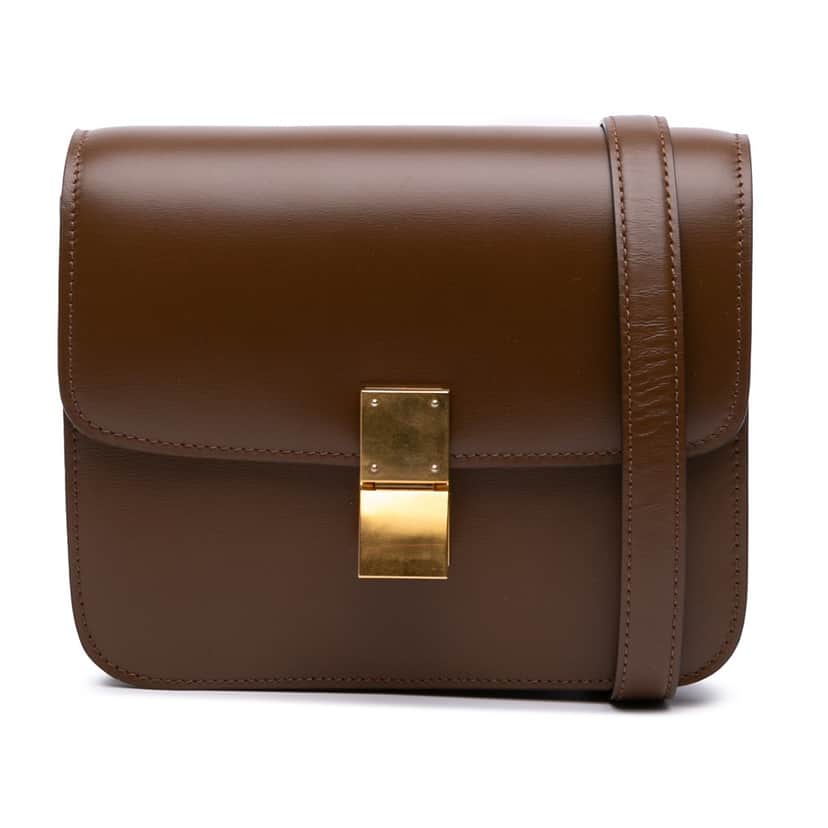 Celine Medium Calfskin Classic Box Brown Leather Good condition - Front View