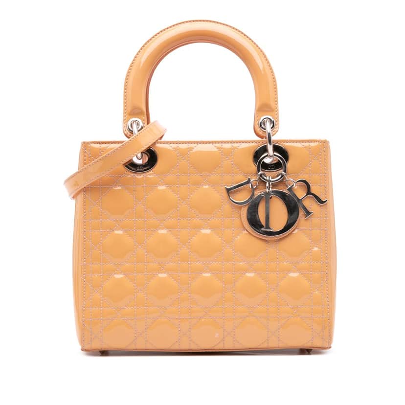 Dior Medium Patent Cannage Lady Dior Brown Leather Good condition - Front View