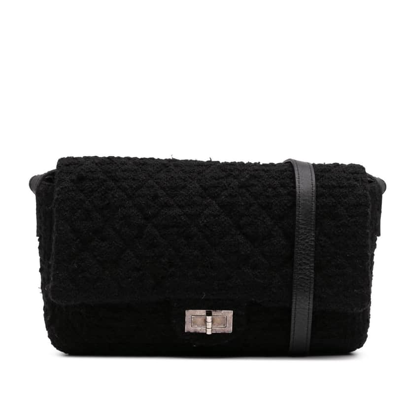 Chanel Jumbo Reissue 2.55 Quilted Tweed Easy Messenger Flap Black Tweed Good condition - Front View