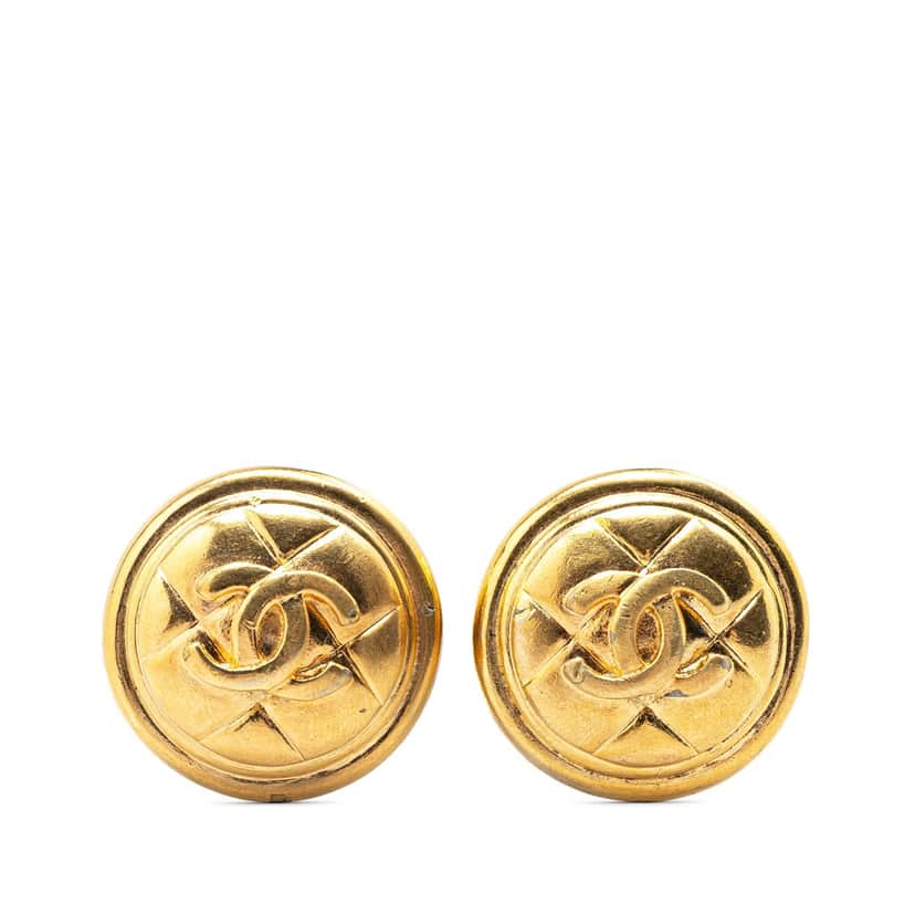 Chanel Gold Plated CC Quilted Clip On Earrings Gold Metal Good condition - Front View
