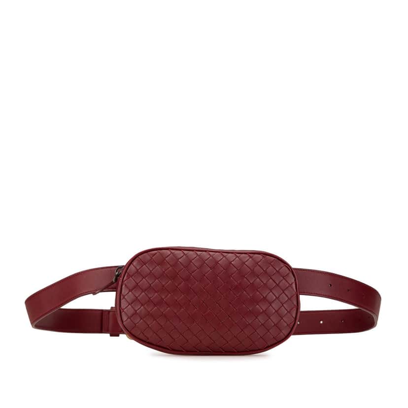 Bottega Veneta Nappa Intrecciato Belt Bag Red Leather Good condition - Front View