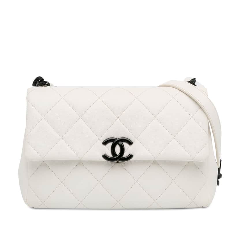 Chanel Medium Quilted Caviar My Everything Flap White Leather Good condition - Front View