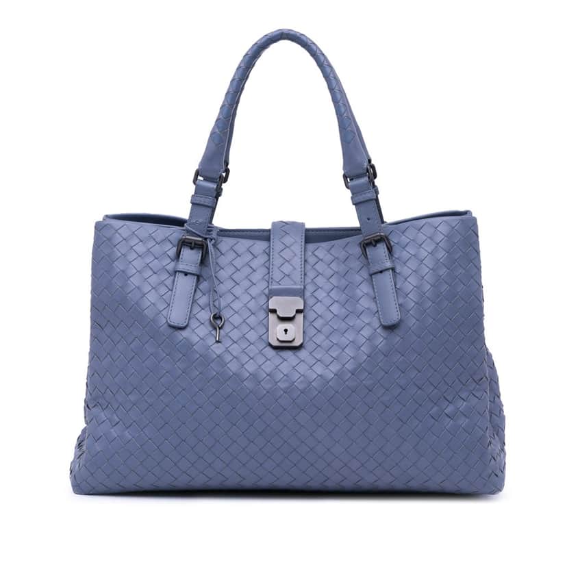 Bottega Veneta Medium Nappa Intrecciato Roma Tote Blue Leather Good condition - Front View