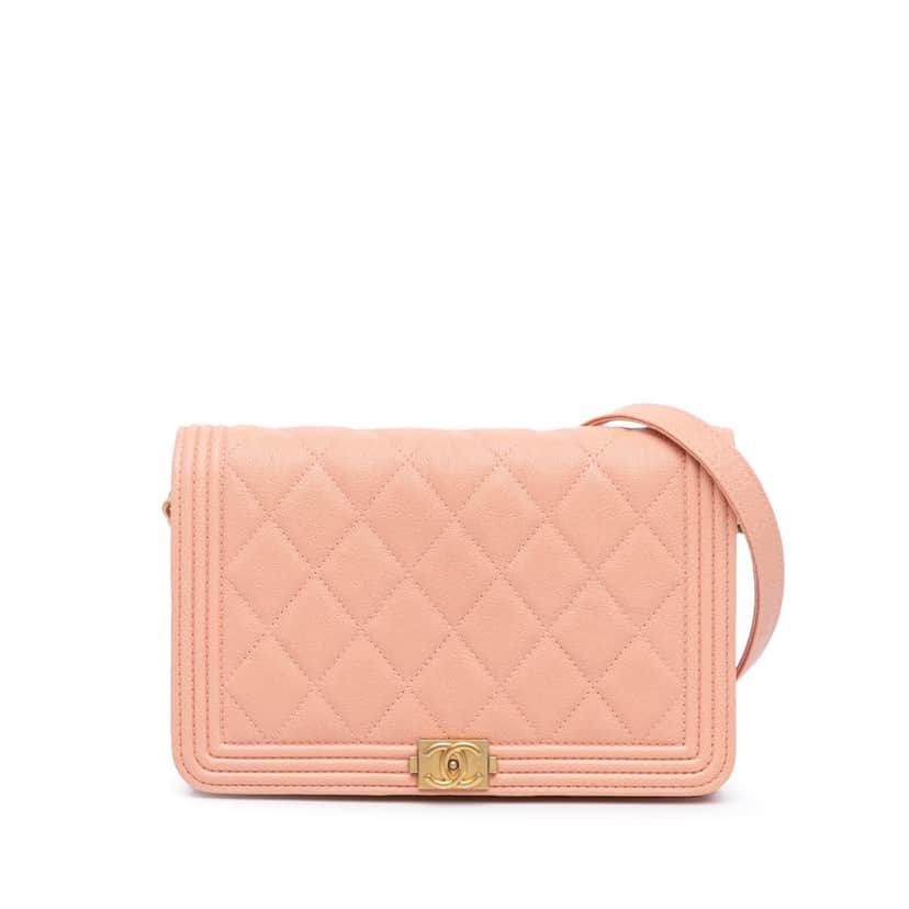 Chanel Quilted Caviar Boy Wallet on Chain Pink Leather Good condition - Front View