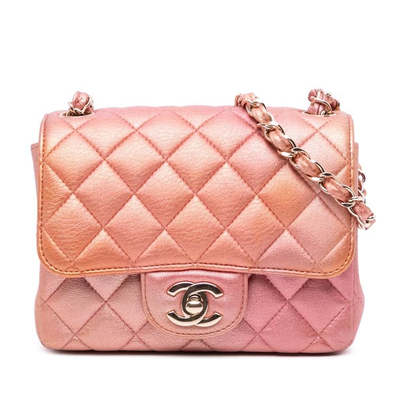 Chanel Mini Square Iridescent Calfskin Flap Orange Leather Good condition - Front View