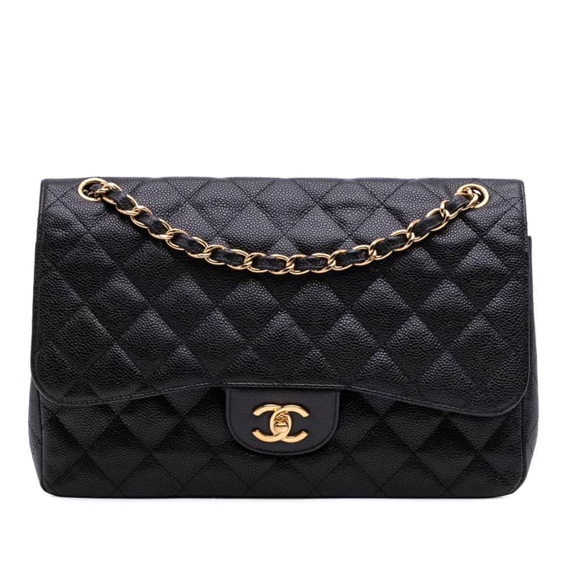 Chanel Jumbo Classic Caviar Double Flap Black Leather Good condition - Front View