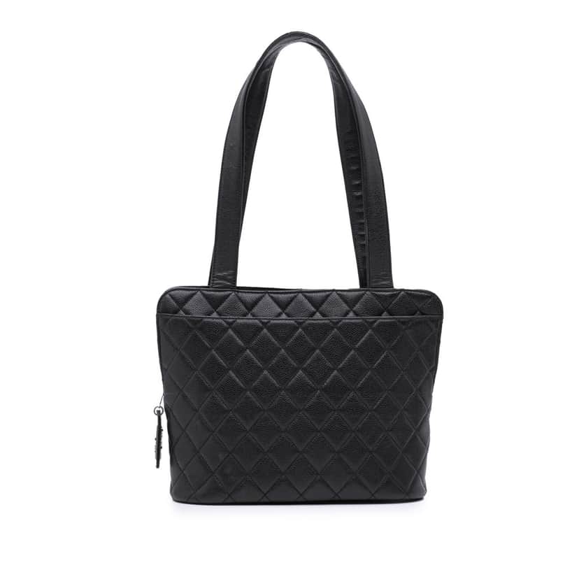 Chanel Quilted Caviar Shoulder Bag Black Leather Good condition - Front View