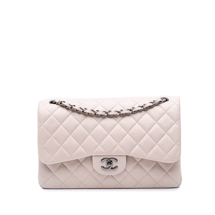 Chanel Jumbo Classic Lambskin Double Flap White Leather Good condition - Front View