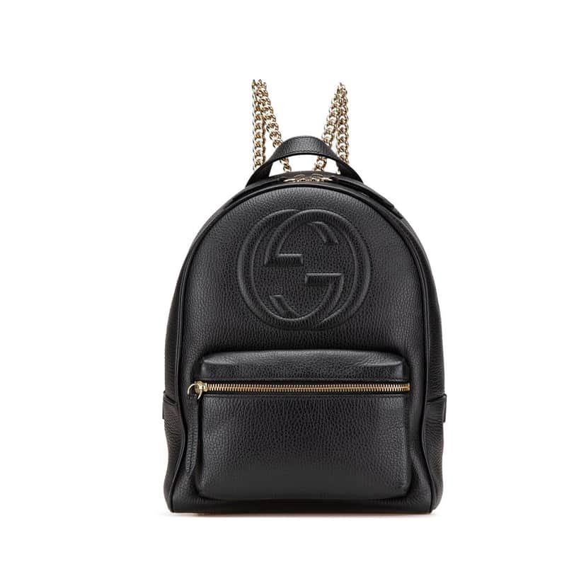 Gucci Pebbled Calfskin Soho Chain Backpack Black Leather Good condition - Front View