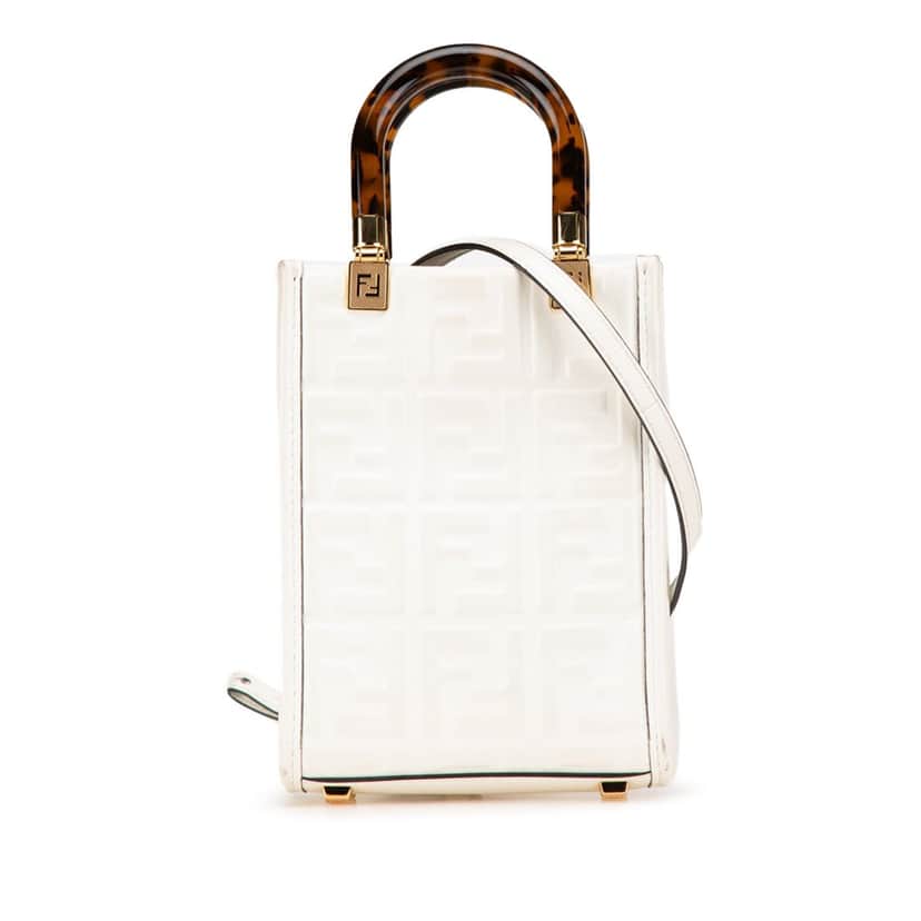 Fendi Mini Zucca Embossed Leather Sunshine Shopper Tote White Leather Good condition - Front View