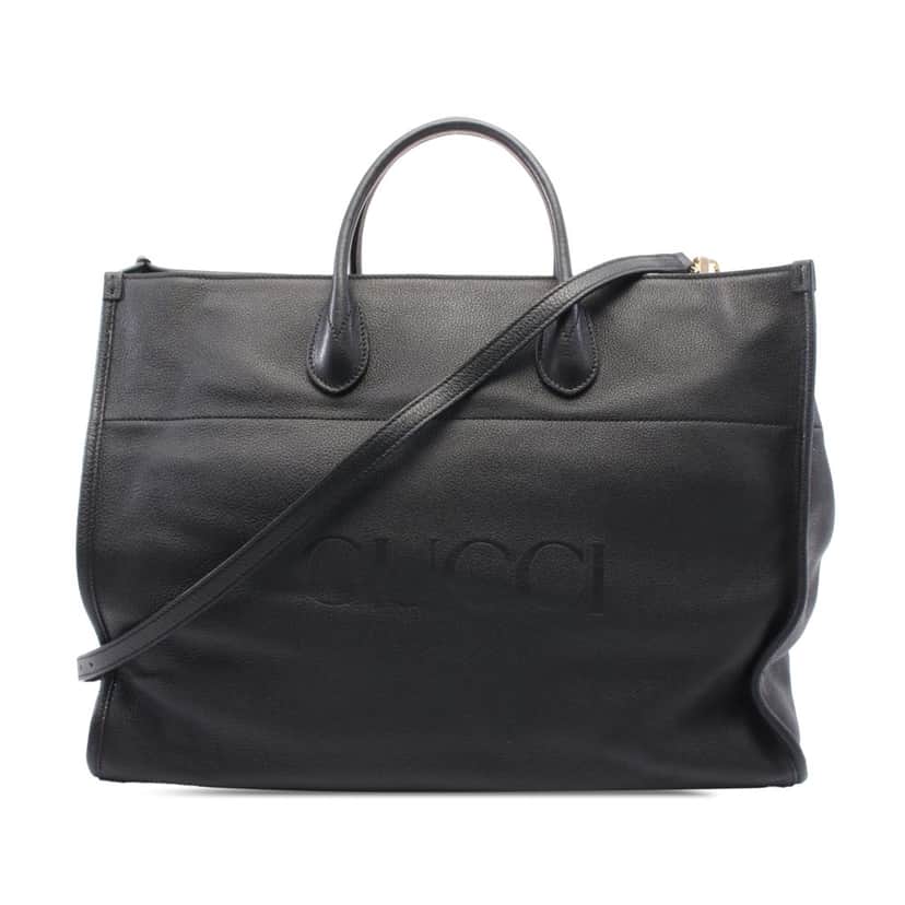 Gucci Large Leather Logo Convertible Satchel Black Leather Good condition - Front View