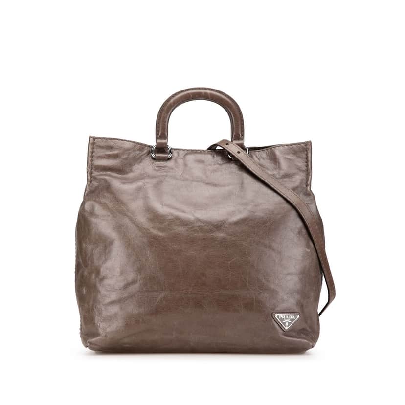 Prada Vitello Shine Satchel Brown Leather Good condition - Front View