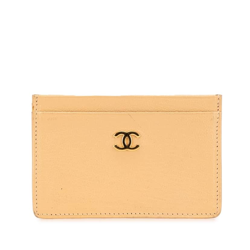 Chanel CC Calfskin Card Holder Yellow Leather Good condition - Front View