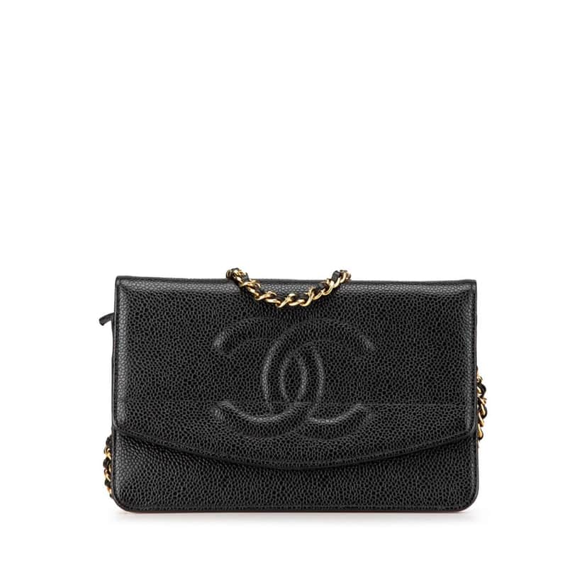 Chanel CC Caviar Wallet on Chain Black Leather Good condition - Front View