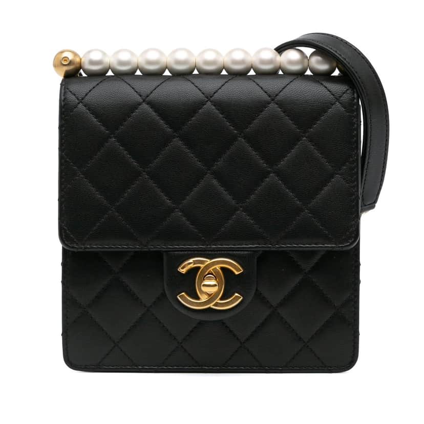 Chanel Small Lambskin Chic Pearls Flap Black Leather Good condition - Front View