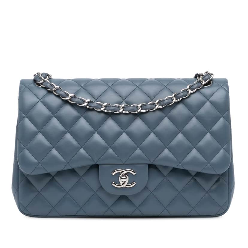 Chanel Jumbo Classic Lambskin Double Flap Blue Leather Good condition - Front View