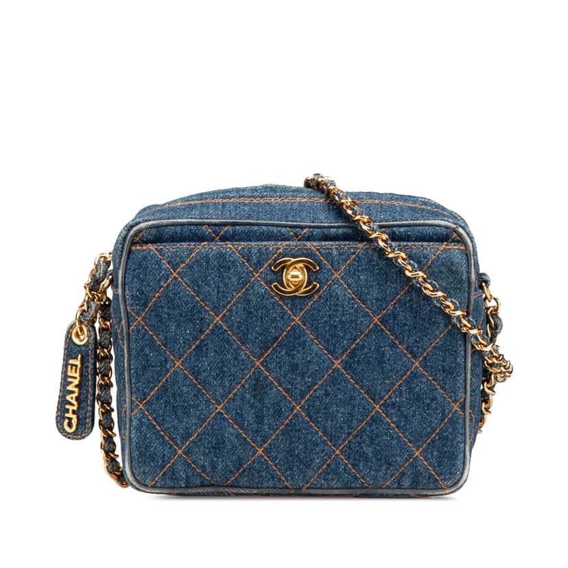 Chanel CC Quilted Denim Turnlock Camera Bag Blue Denim Good condition - Front View