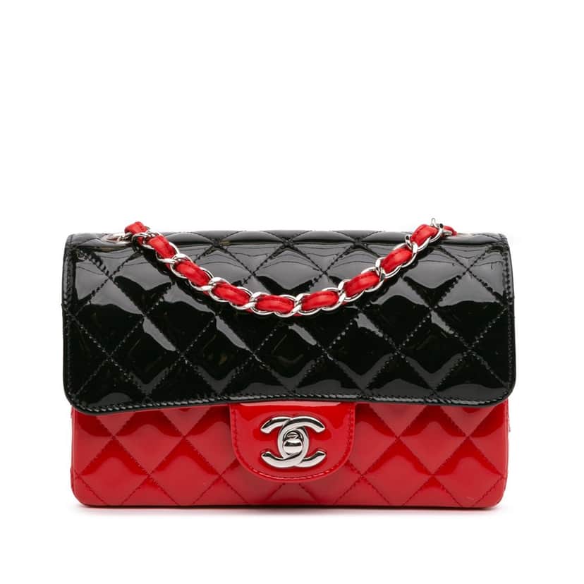 Chanel Mini Rectangular Bicolor Patent Single Flap Red Leather Good condition - Front View