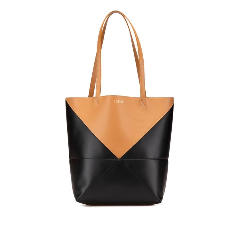 Loewe Medium Bicolor Calfskin Puzzle Fold Tote Black Leather Good condition - Front View