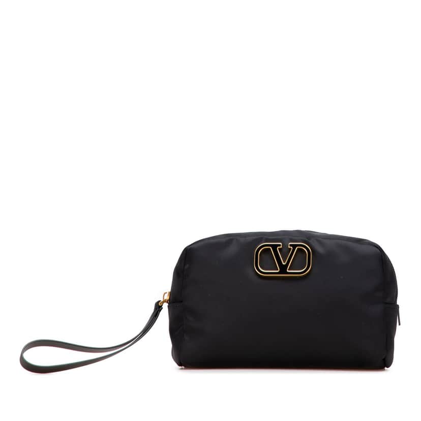 Valentino VLogo Nylon Pouch Black Good condition - Front View