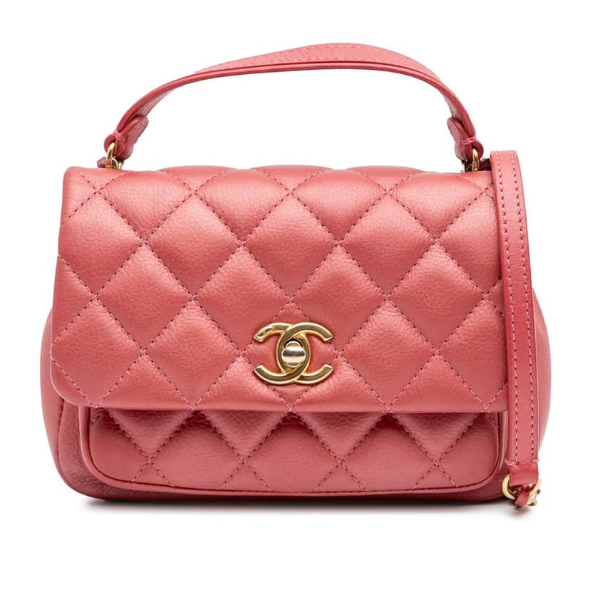 Chanel Quilted Metallic Calfskin Top Handle Flap Pink Leather Good condition - Front View