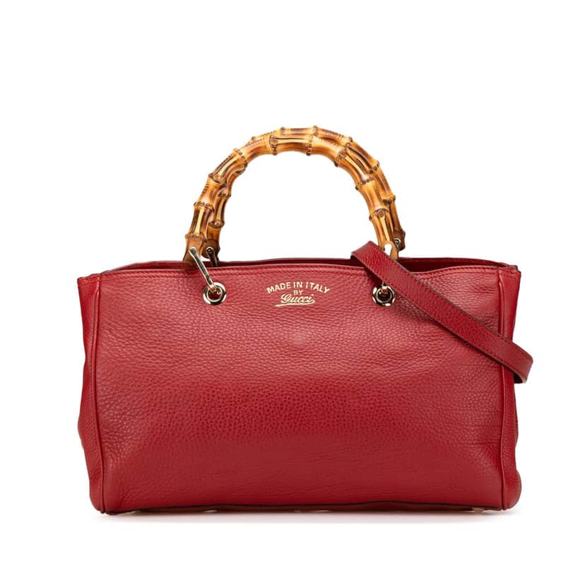 Gucci Medium Calfskin Bamboo Shopper Satchel Red Leather Good condition - Front View