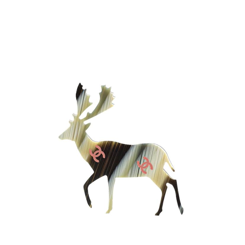 Chanel Resin CC Reindeer Brooch Grey Good condition - Front View