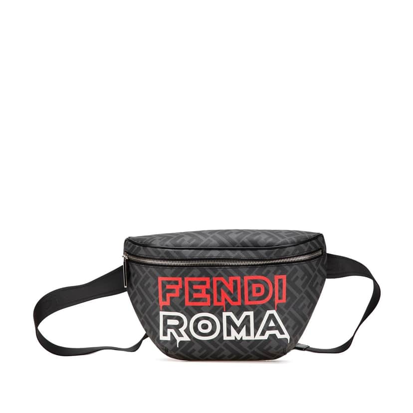 Fendi Zucca Coated Canvas Logo Belt Bag Black Canvas Good condition - Front View