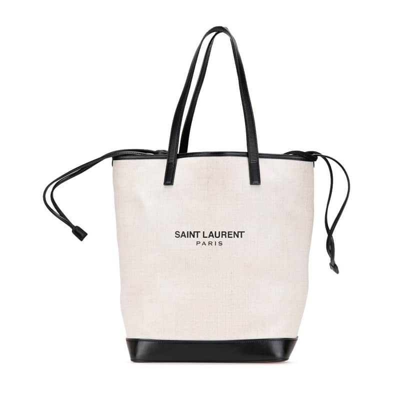 Saint Laurent Canvas Teddy Drawstring Shopping Tote White Canvas Good condition - Front View